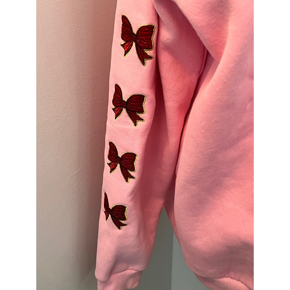 Simply Southern Merry Christmas Pink Sweatshirt XL Bow Sleeve Holiday Crewneck - Picture 6 of 7
